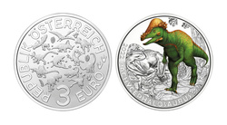 Pachycephalosaurus színes 3 euró réz 2022