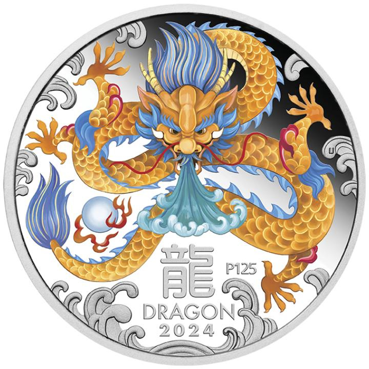 Perth Mint: Lunar III - Rok Smoka kolorowany 1 uncja Srebra 2024 Proof