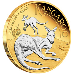 Australisches Känguru 2 oz Silber 2025 Vergoldete Reverse Proof Münze