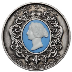 Queen Victoria 200th Anniversary coloured 2 oz Silver 2019 Antiqued Cameo Coin