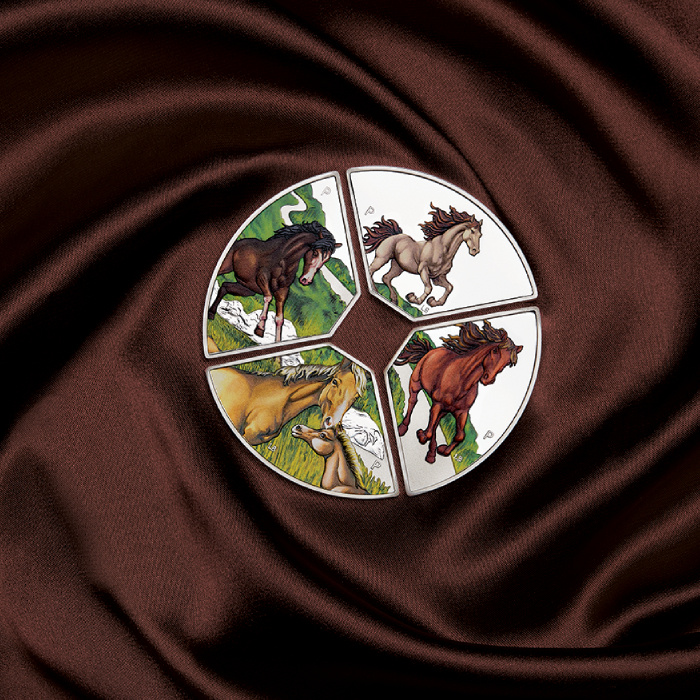 Set di 4 Monete Tuvalu: Anno del Cavallo Quadrant colorata 4 x 1 Oncia Argento 2026 Proof