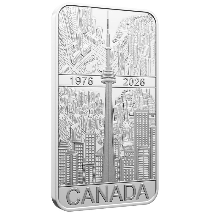 Lingou-monedă din argint Canada CN Tower a 50-a aniversare 20 $ argint 2026 Proof