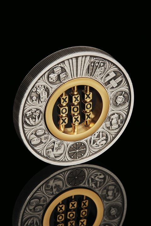 Tuvalu: Tic-Tac-Toe 2 oz Silver 2022 Antiqued Insert Macro Mood