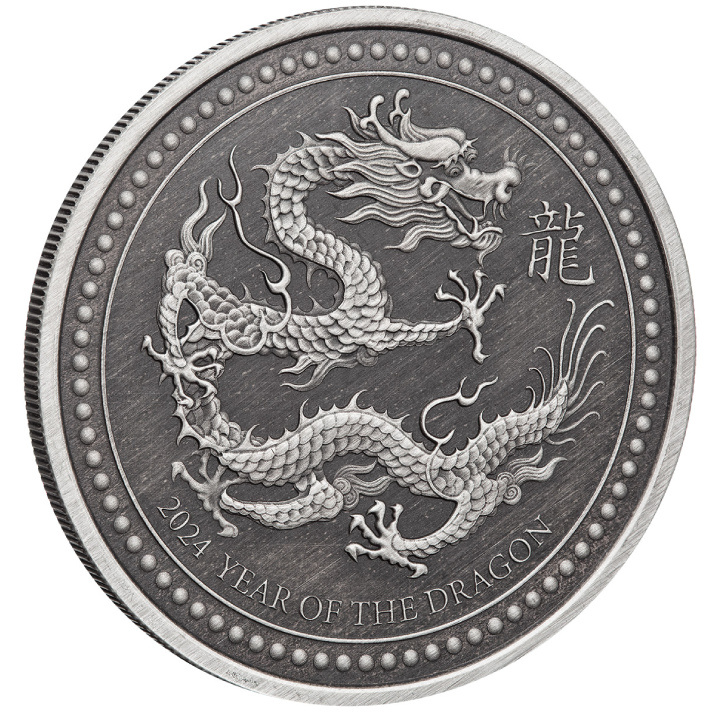 Samoa: Year of the Dragon 1 uncja Srebra 2024 Antiqued Coin (moneta w karcie)