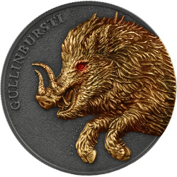 Germania Beasts Gullinbursti colorată aurită 2 oz argint 2025 Ultra Double High Relief