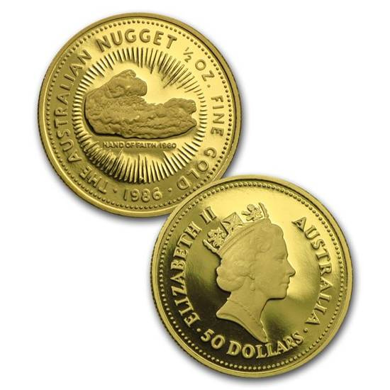 Zestaw 4 monet Australian Nugget Złoto 1986 Proof