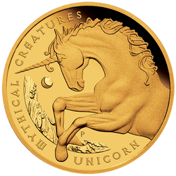 Mityczne Istoty: Jednorożec 5 uncji Złota 2021 Proof