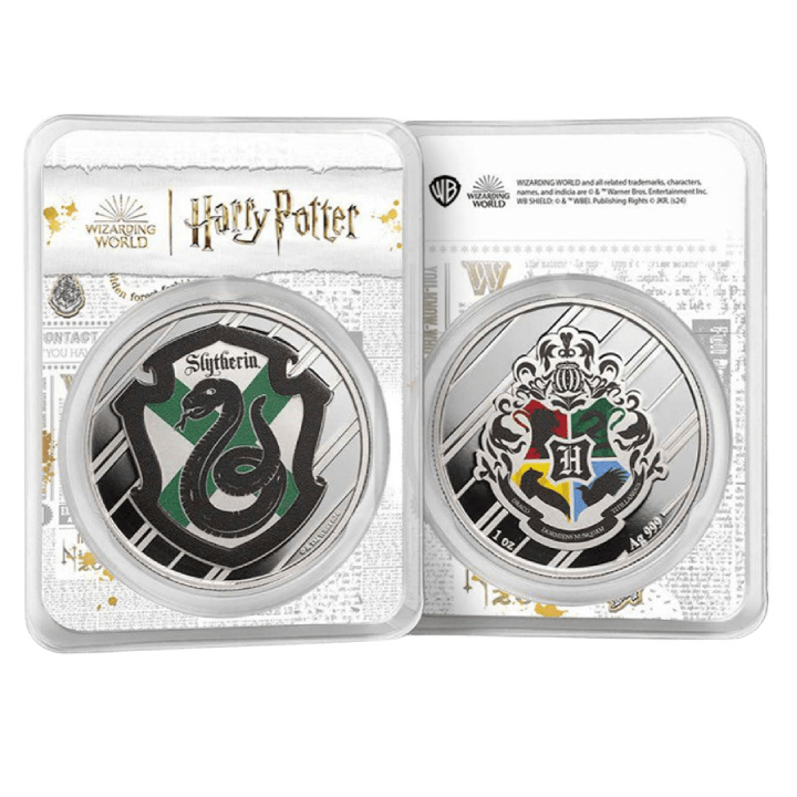 Harry Potter Houses: Slytherin coloreado 1 onza de plata 2025 Prooflike