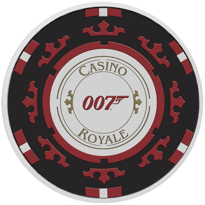 Tuvalu: James Bond - Casino Royale "Casino Chip" coloured 1 oz Silber 2023 (coin in card)