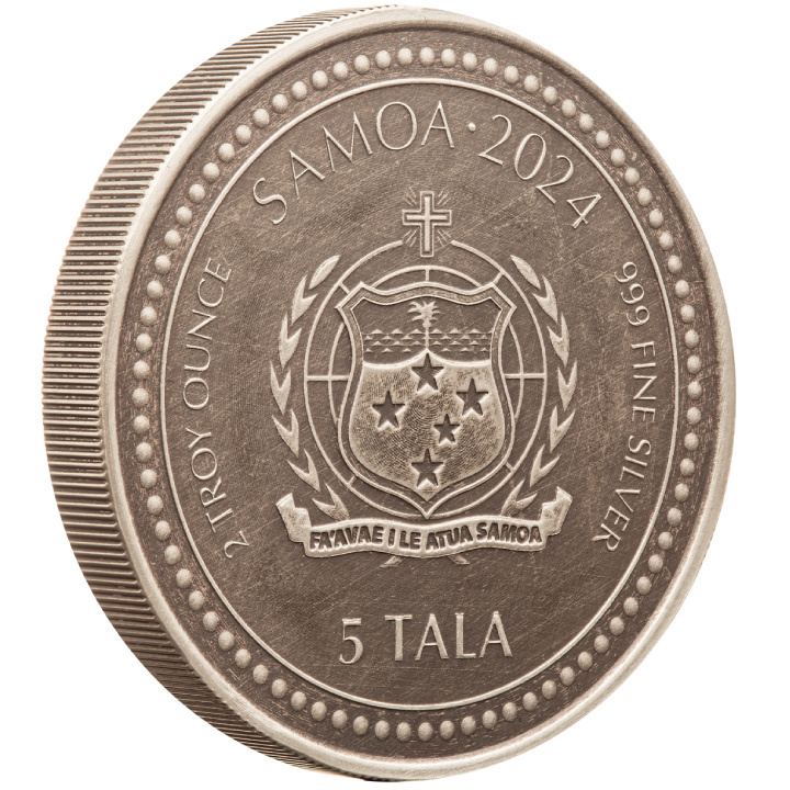 Samoa: Year of the Dragon 2 oz Silver 2024Antiqued Coin