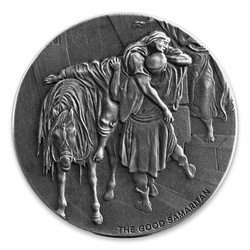 Niue: Bíblica - El Buen Samaritano 2 oz Silver 2016 Proof Antiqued Coin