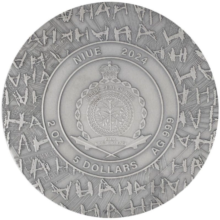 Niue: DC - The Joker kolorowany 2 uncje Srebra 2024 High Relief Antiqued Coin