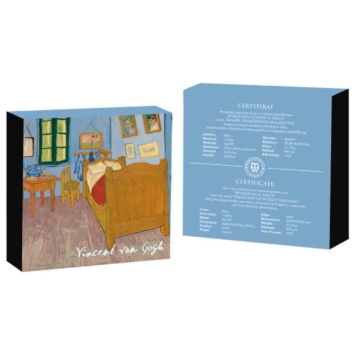 Niue: Vincent van Gogh - Bedroom in Arles coloured 1 oz Silber 2022 Gilded Proof Coin