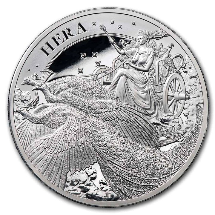 Santa Elena: Diosa - Hera y el Pavo Real 5 oz Plata 2022 Proof