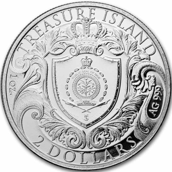 Сребърна монета Treasure Island 1 унция сребро 2026