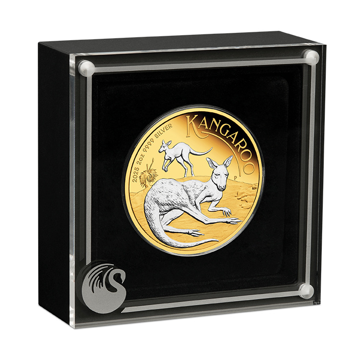 Canguro australiano placcato in oro 2 once d'argento 2025 Reverse Proof