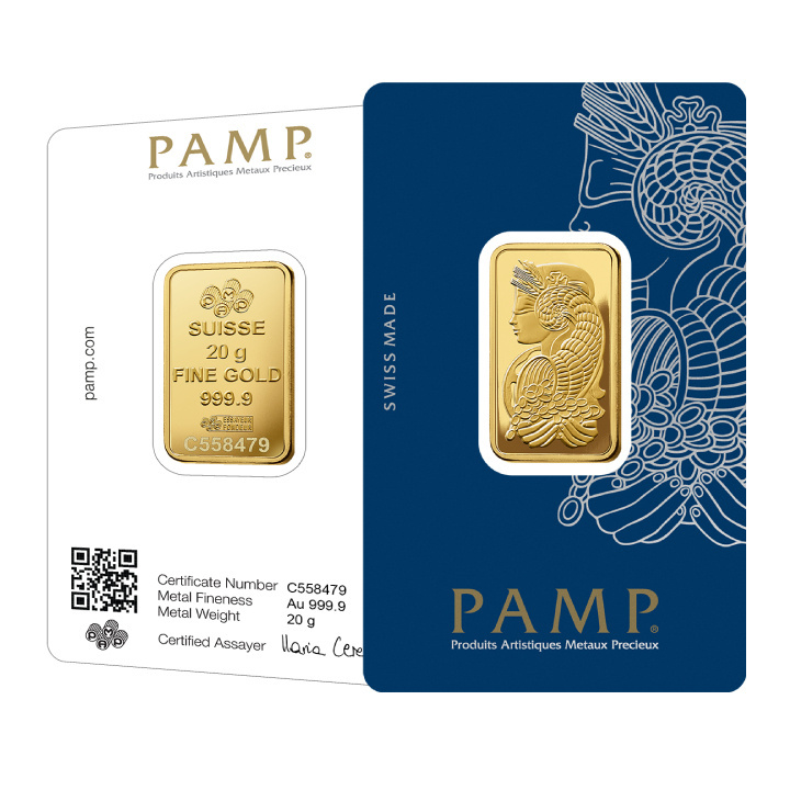 Lingotto Pamp Suisse Fortuna Veriscan da 20 grammi d'oro LBMA GD Refiner