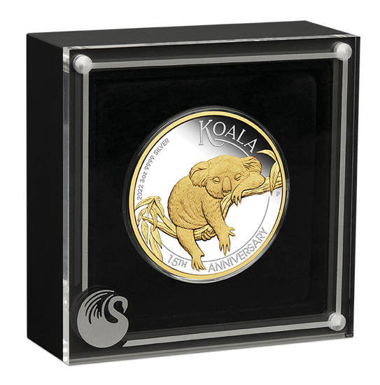 Koala placcato in oro 15° anniversario 3 once d'argento 2022 Proof