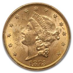 Liberty Double Eagle 20 Dollar 1873 Condition 2-