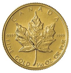 Monedă din aur Frunza de Arțar canadiană 1/10 uncie de aur 2006