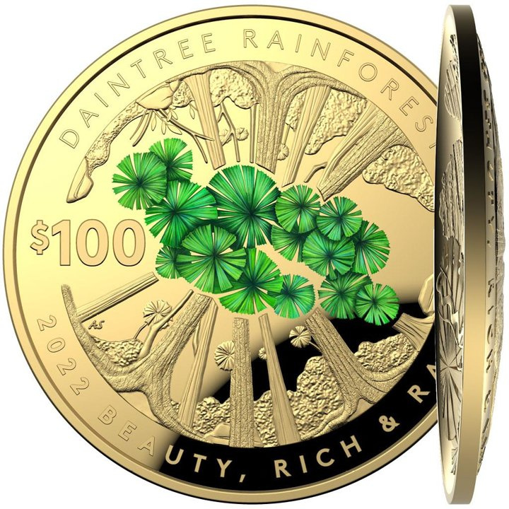 Belleza, Riqueza y Rareza: Daintree Rainforest coloured 1 oz Gold 2022 Proof Domed Coin