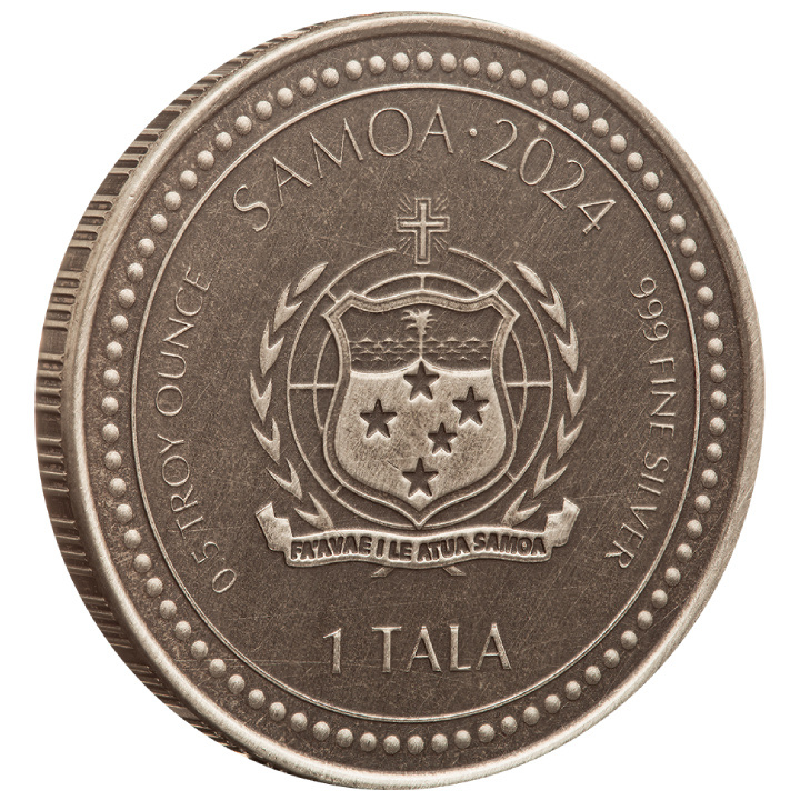 Samoa: Year of the Dragon 1/2 uncji Srebra 2024 Antiqued Coin