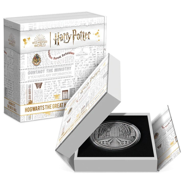 Niue: Harry Potter - Hogwarts The Great Hall 1 uncja Srebra 2022 Antique Finish