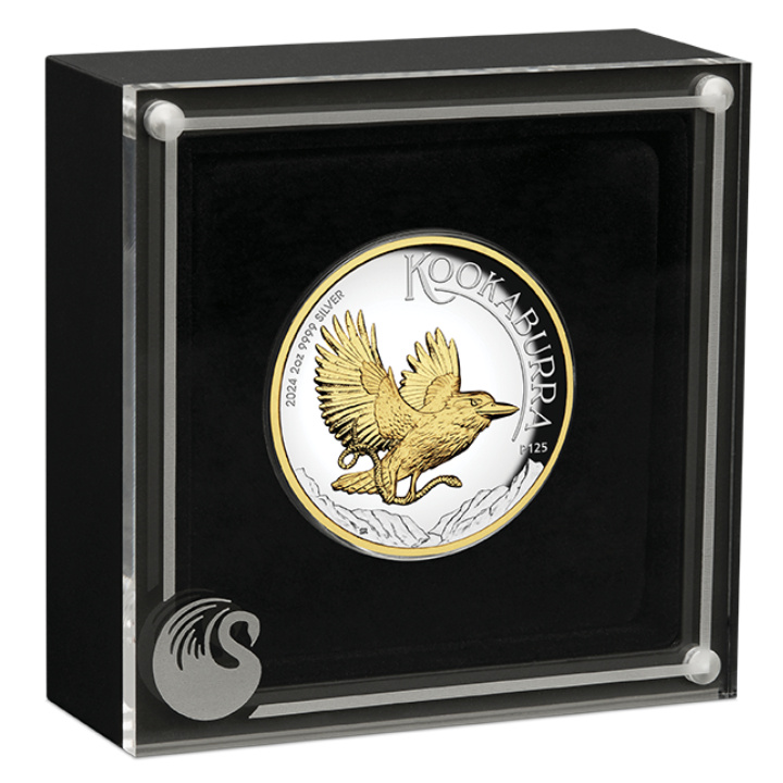 Kookaburra 2 oz Silber 2024 Proof High Relief Gilded Coin