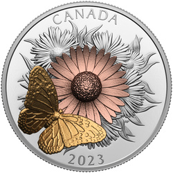 Canadá: El Monarca y la Flor de color, chapado en oro $50 Plata 2023 Proof