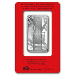 1 oz Bar Silver Lunar Year of the Monkey