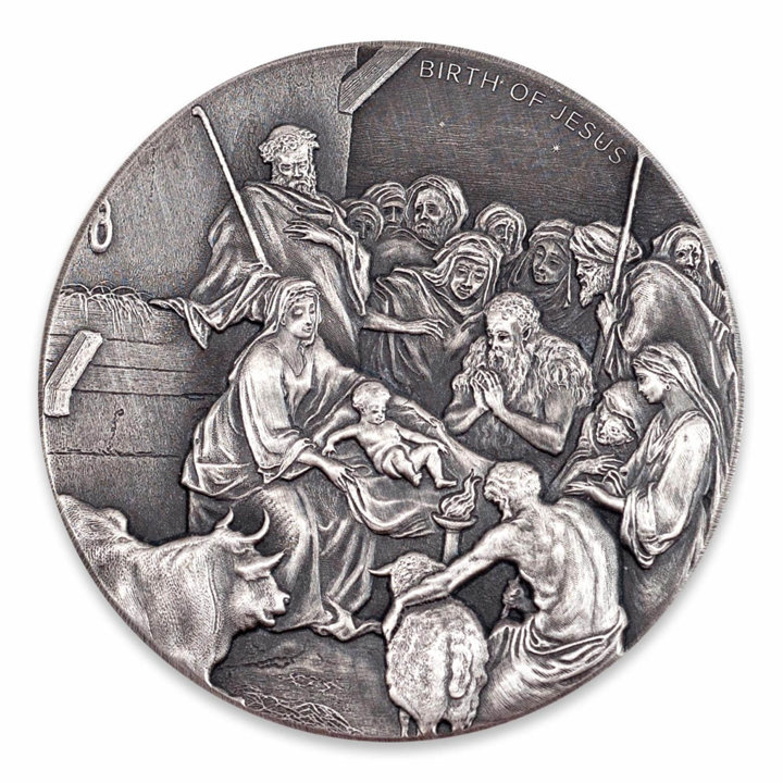 Niue: Biblical - The Birth Of Jesus 2 oz Silber 2016 Proof Antiqued Coin 