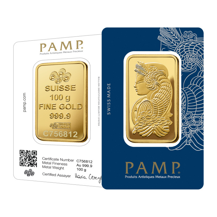 Pamp Suisse Fortuna Veriscan 100 grammos LBMA GD Refiner aranyrudak