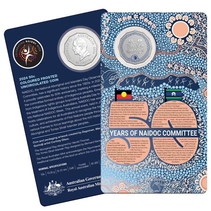 NAIDOC Week coloured 50c Cupronickel 2024 Frosted Coin