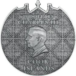 Cook Islands: Petra Al-Khazneh kolorowany 5 uncji Srebra 2025 Antiqued High Relief