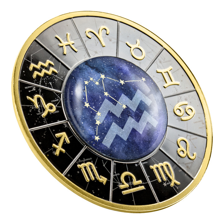 Camerun: Segni zodiacali - Acquario colorato, placcato in oro Argento 2023 Black Proof
