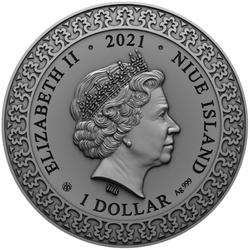 Niue: Rytíř v panterí kůži – Korunovace Tinatin 1 $ stříbro 2021 Antique Finish