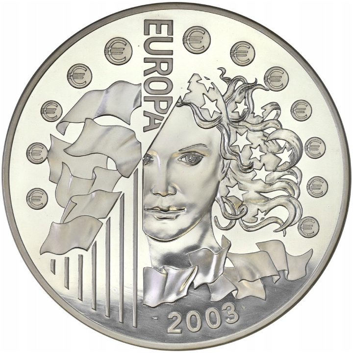 Francja: Europa - 1 rocznica "Euro" 1000 gramów Srebra 2003 Proof