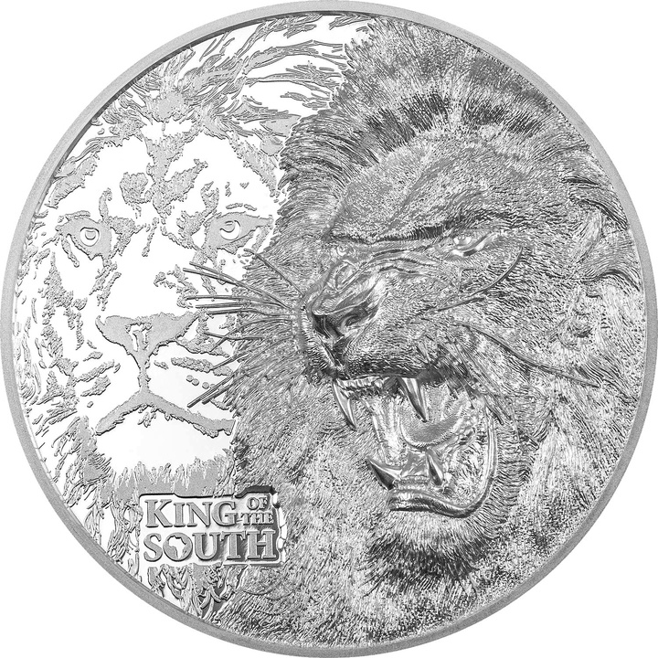 Islas Cook: Rey del Sur - León 3 oz Plata 2023 Prueba Alto Relieve