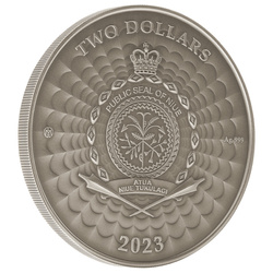 Niue: World of Cryptids - Bunyip $2 Plata de color 2023 Moneda de alto relieve envejecida