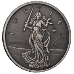 Gibraltar: Lady Justice 1 uncja Srebra 2023 Antique Coin