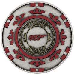 Tuvalu: James Bond - Casino Royale "Casino Chip" kolorowany 1 uncja Srebra 2023 Antiqued Coin