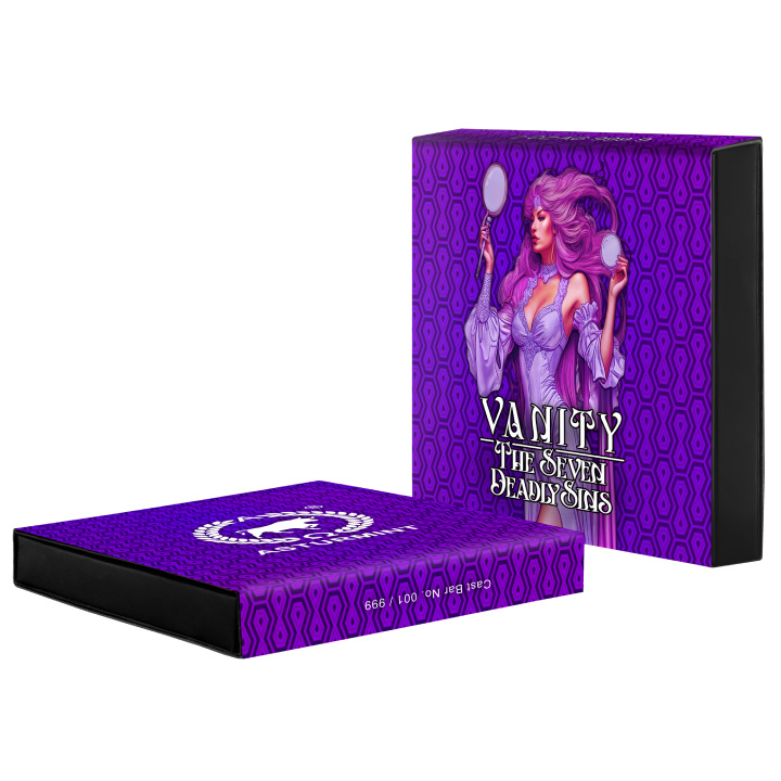 Sztabka Asturmint: The Deadly Seven Sins - Vanity kolorowana 2 uncje Srebra 2024 Antique Finish