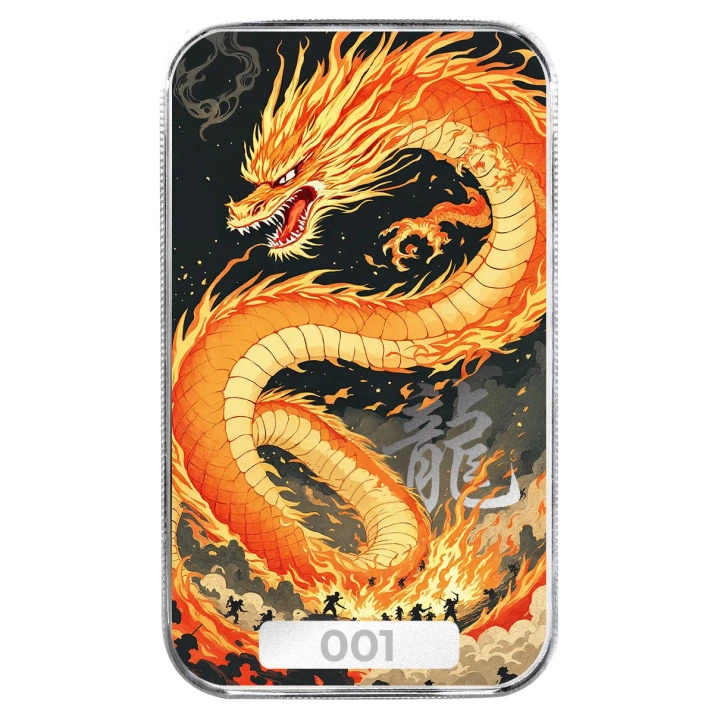 Sztabka Scottsdale Mint - Dragon "Huǒyàn" kolorowany 1 uncja Srebra 2025