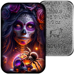 Sztabka Asturmint: Dia de los Muertos kolorowany 2 uncje Srebra 2024 Antique Finish