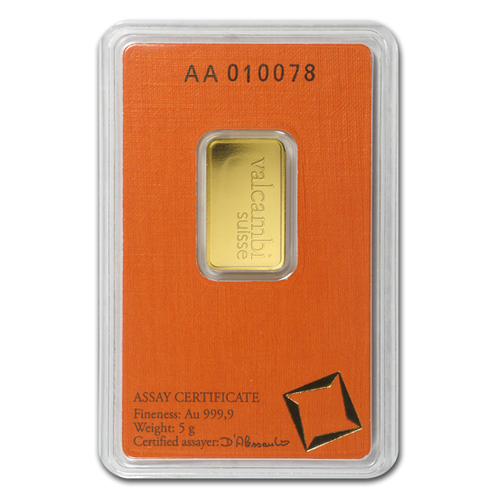 Sztabka Valcambi 5 gramów Złota LBMA GD Refiner