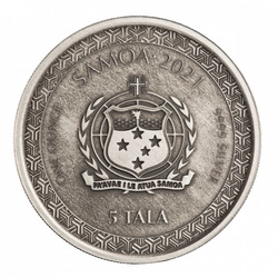 Samoa: Legends of Japan Series - Momotaro Onto Demon Island in Ukiyoe Style 1 oz Silber 2021 Antiqued Coin