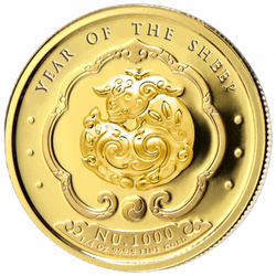 Monnaie en or Bhoutan : Année lunaire du Mouton colorisée 1/4 once d'or 2027 Proof Ultra High Relief