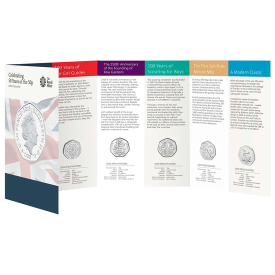 50 Years of the 50p Brilliant Uncirculated Coin Set - British Culture