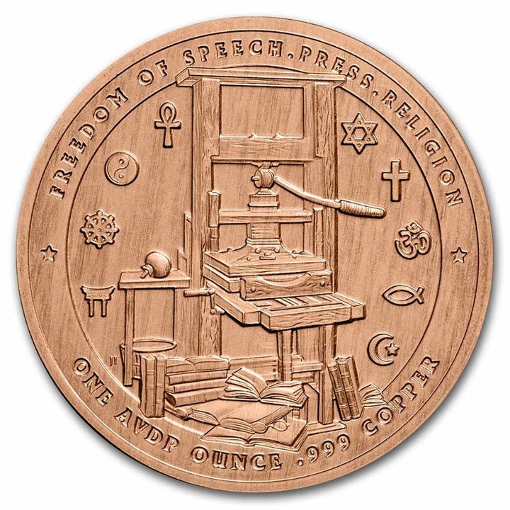 Fundadores de la Libertad: Benjamin Franklin - Free Speech 1 oz Cobre 2022 Slab