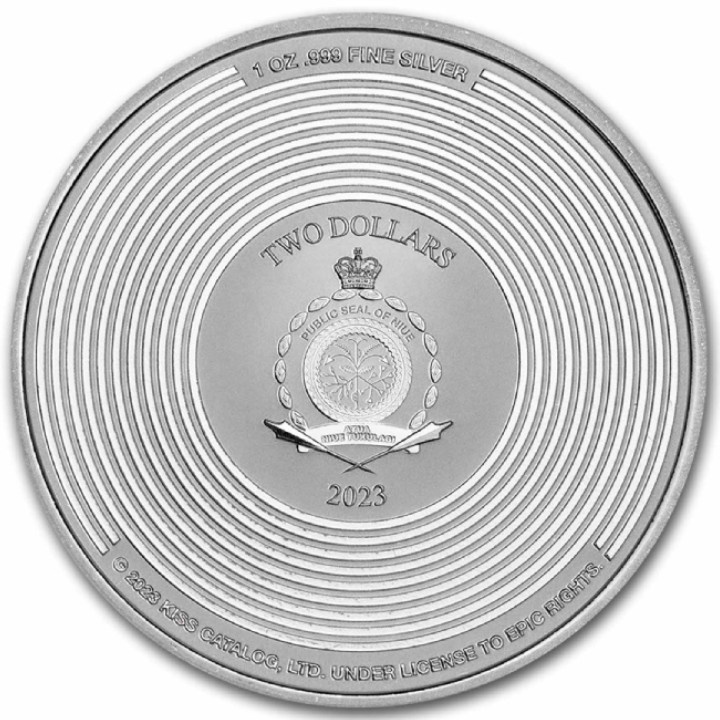 Niue: KISS 50th Anniversary coloreada 1 oz Plata 2023 Slab